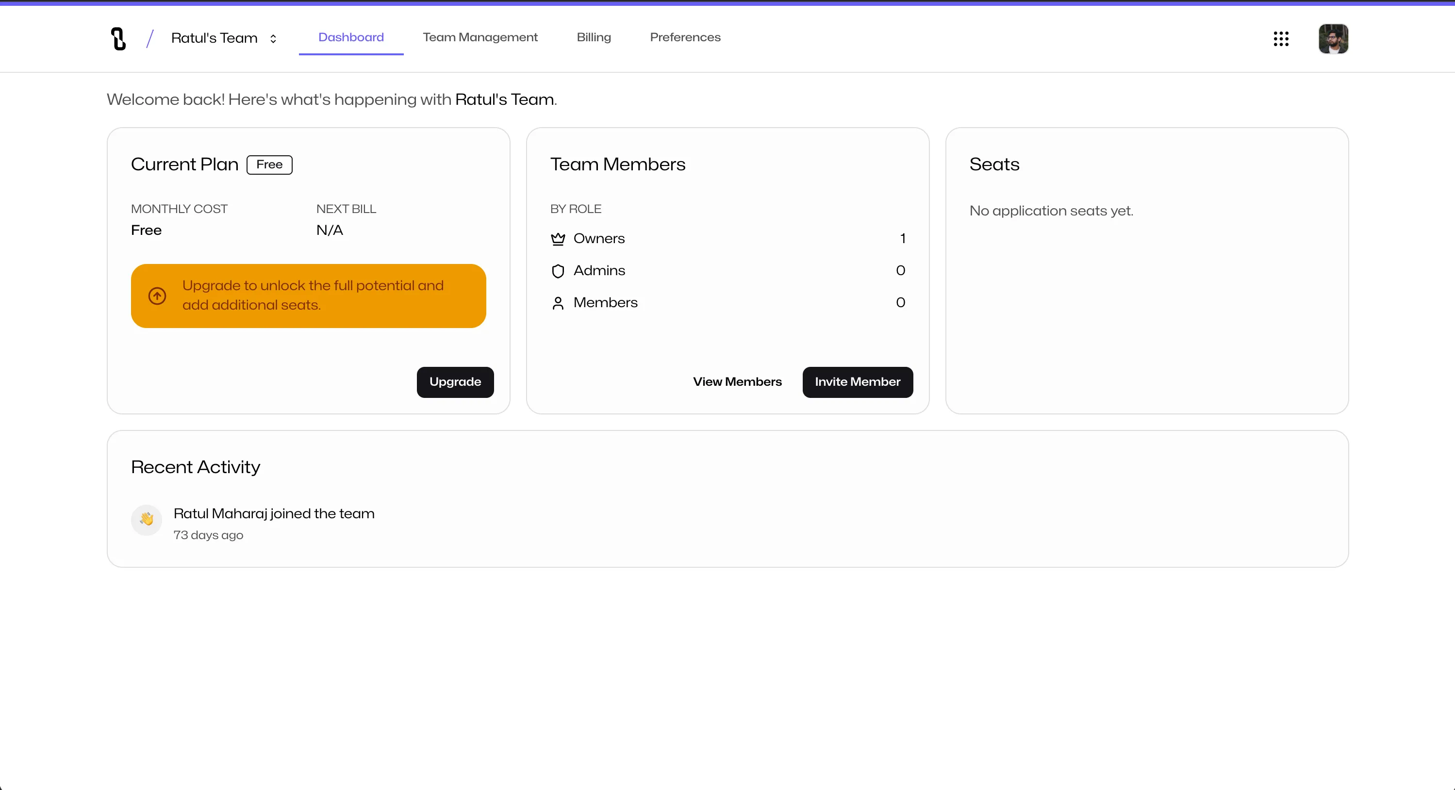 Screenshot of the looped manage dashboard